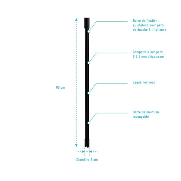 Fäststång - MyShowerRoom - 60cm - Mattsvart - Glas - Klippbar Matte svart