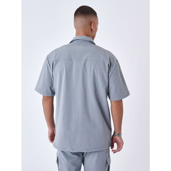 Enkortärmad enfärgad texturerad skjorta Ljusgrått jag
