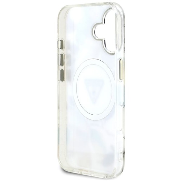 Coque Guess Glitter Flowers Triangle Buttons MagSafe för iPhone 16 (vit) vit