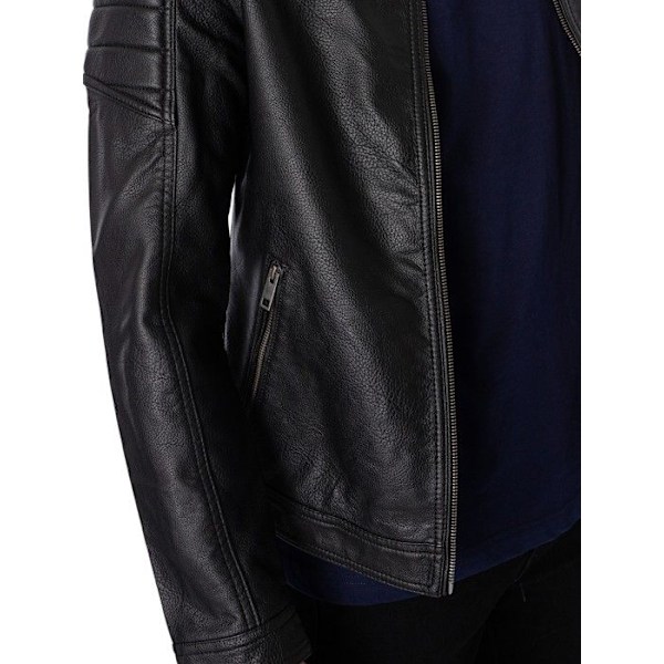 Läderjacka - Jack & Jones - Svart - Bikerfinish - Justerbar nederkant - Tre framfickor Svart XXL