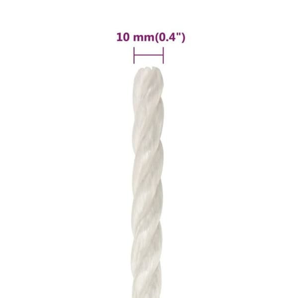 153050 vidaXL Arbetsrep Vit 10 mm 25 m polypropen Vit