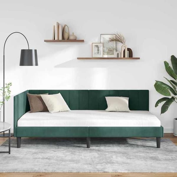 vidaXL Hörnsängram Mörkgrön 90 cm x 200 cm Sammet 42016350