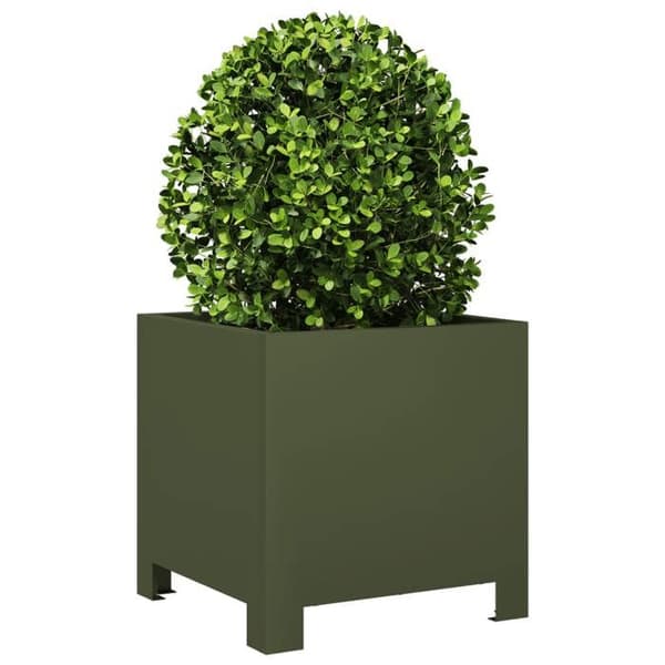 vidaXL Planter grön oliv 30x30x30 cm stål, plantering, patio planter, blomlåda, utomhus planter, låda 851191