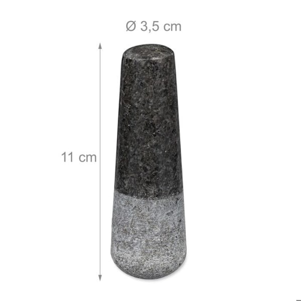 Relaxdays Mortel i granit med stöt, robust, för kryddor, örter, mortel i polerad sten, d. 8,5 cm, 400 ml, grå antracit