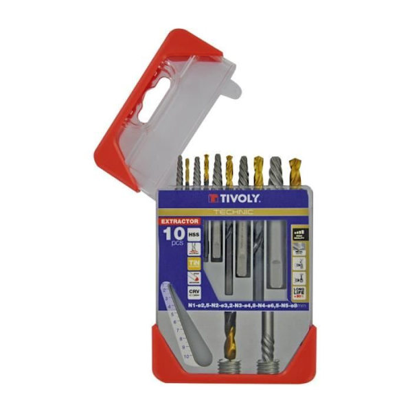 Extracteur - TIVOLY - Professionell set - 10 delar - 5 borr - 5 bultutdragare