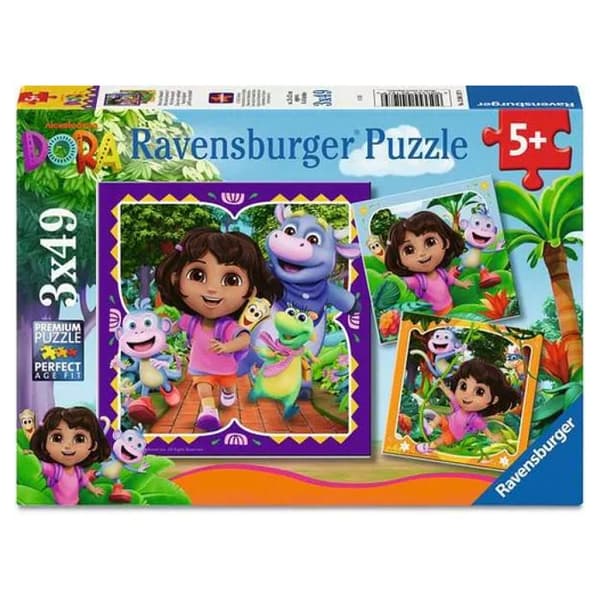 Pussel 3x49 bitar - Redo för utforskning / Dora Flerfärgad