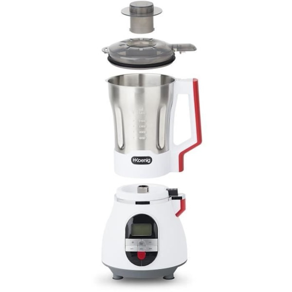 Blender chauffant - H.Koenig - MXC36 - 900 W - 1,4 L - Inox - 3 hastigheter + Puls Vit, grå, svart och röd