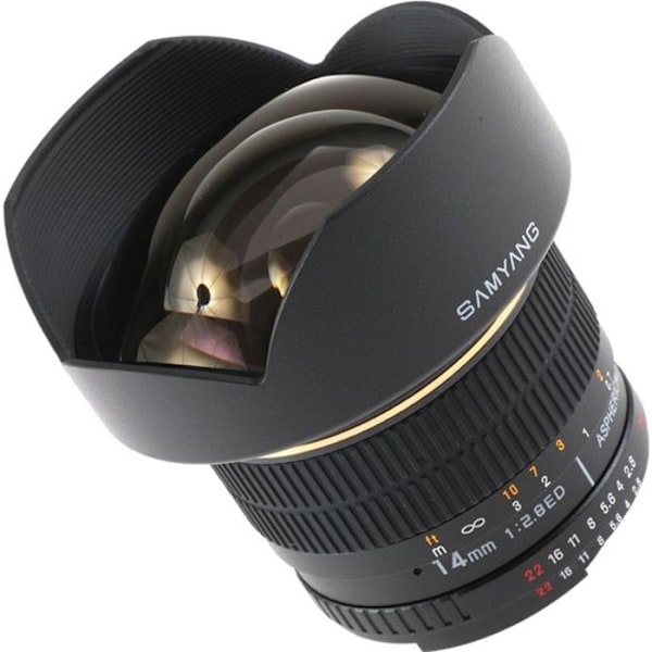 SAMYANG 14 mm vidvinkelobjektiv - OLYMPUS-fäste - Bländare f/2,8 - f/22 - Fokuseringsavstånd 0,28m Svart