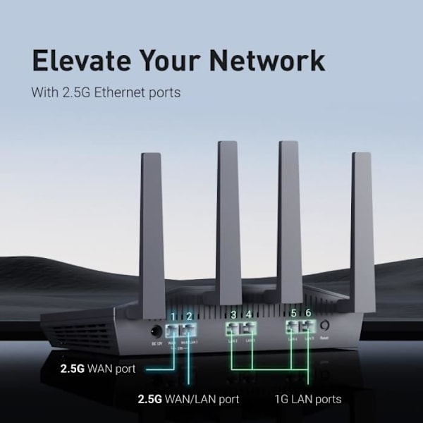 WiFi 6-Router GL-MT6000 Flint 2 | Spelrouter | 2 Multi-Gig 2,5G-portar + 4 Ethernet 1G-portar | Enhetsanslutning