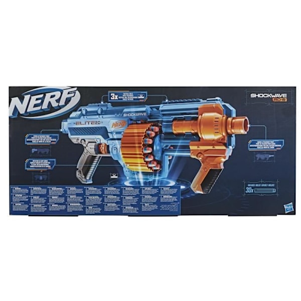 NERF Elite 2.0 Shockwave RD-15 Dart Gun - 30 pilar ingår - Anpassningsbar Flerfärgad