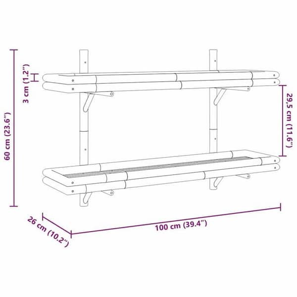 Vägghylla i bambu - vidaXL - 100x26x60 cm - Brun - Modern - Rektangulär - 2 hyllor - Platsbesparande brun