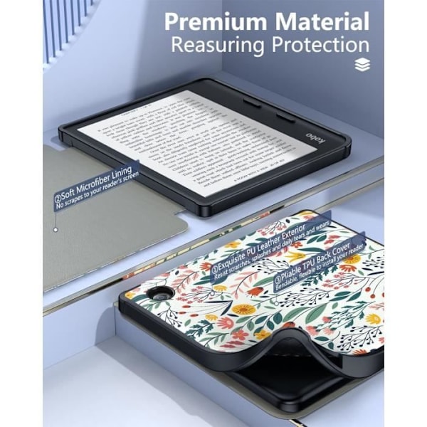 Coque för Kobo Libra Colour - MoKo - N428 - Lätt - Automatisk väckning/sömn - Rep-häfte Blomma