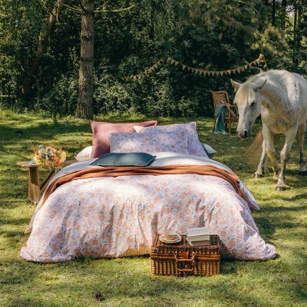 Mönstrad påslakan i percale av bomull, ALLURE - ESSIX - 200 x 200 cm - Rosa Ros