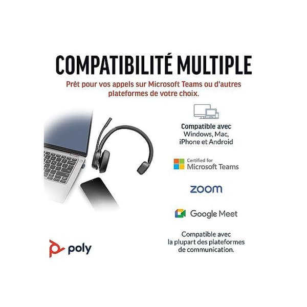 Trådlös headset - POLY - Voyager 4310 UC - Monoljud - Batteritid 24h - Räckvidd 50m