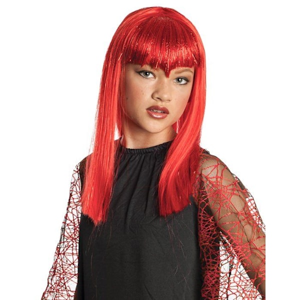 Red Devil Wig - Barn - RUBIER - Kostymtillbehör - Långt snitt med gyllene filament Röd med guldfilament