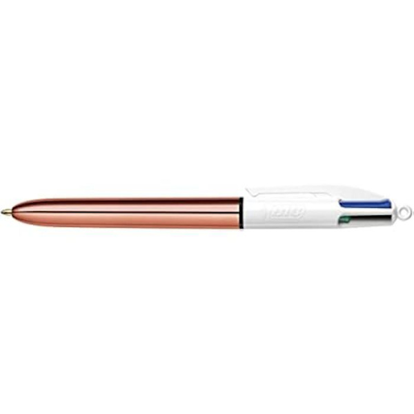 BIC 4 färger Rose Gold Kulspetspenna - Medium Point - Svart, Blå, Röd och Grön bläck Roséguld, vit
