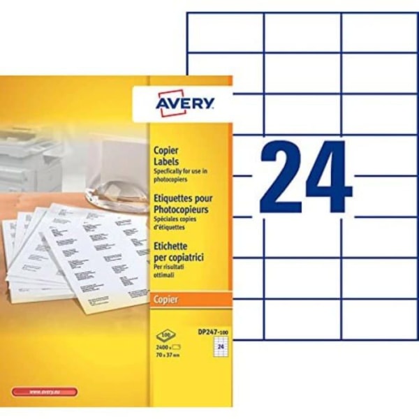 Avery - DP247-100 - Box med 2400 självhäftande etiketter för flera ändamål, format 70 x 37 mm, kopiatorutskrift, ()