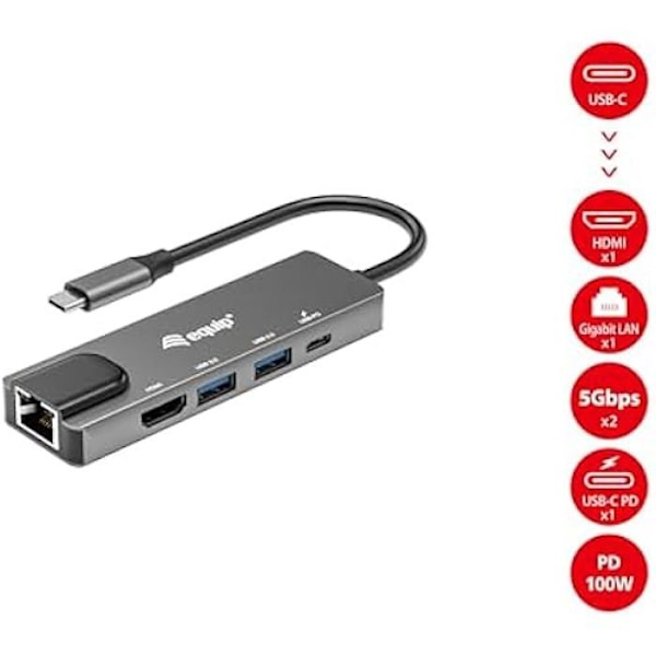 Multifunktionsadapter - EQUIP - 133489 - HDMI 4K/30Hz - Gigabit LAN - USB 3.2 Gen1 - USB PD 100W