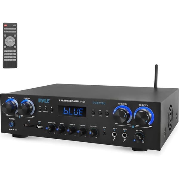 Pyle Bluetooth-förstärkare 800W 4 kanaler – MP3, USB, SD, AUX, RCA, FM, 2 mikrofoner