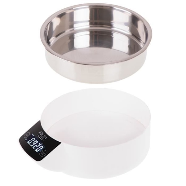 Digital elektronisk köksvåg med skål, 900 ml, 5 kg (11 lb) TARE Adler AD 3166 Blanco