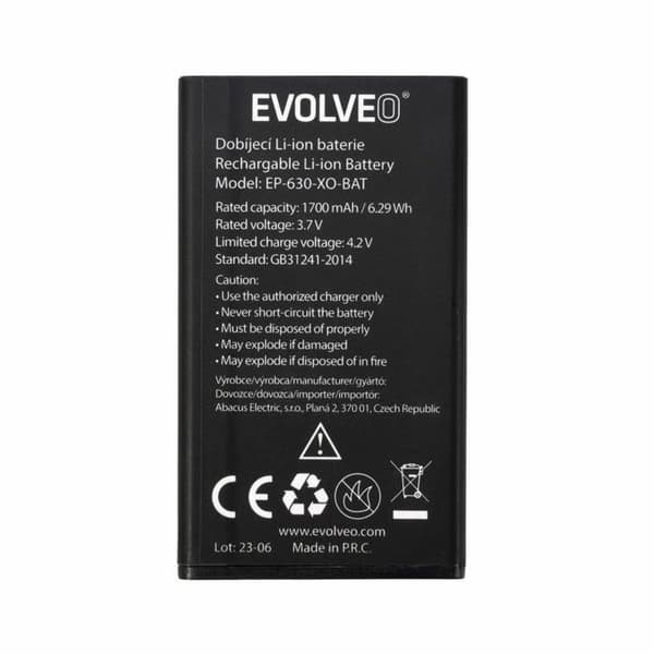 EVOLVEO EasyPhone XO, original batteri, 1700 mAh