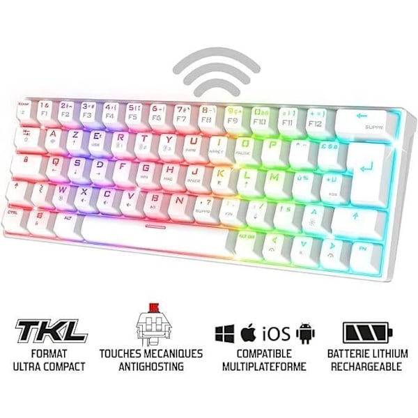 SPIRIT OF GAMER XPERT K200 | Trådlöst och Bluetooth RGB mekaniskt speltangentbord - TKL AZERTY 60% - Anti-Ghosting