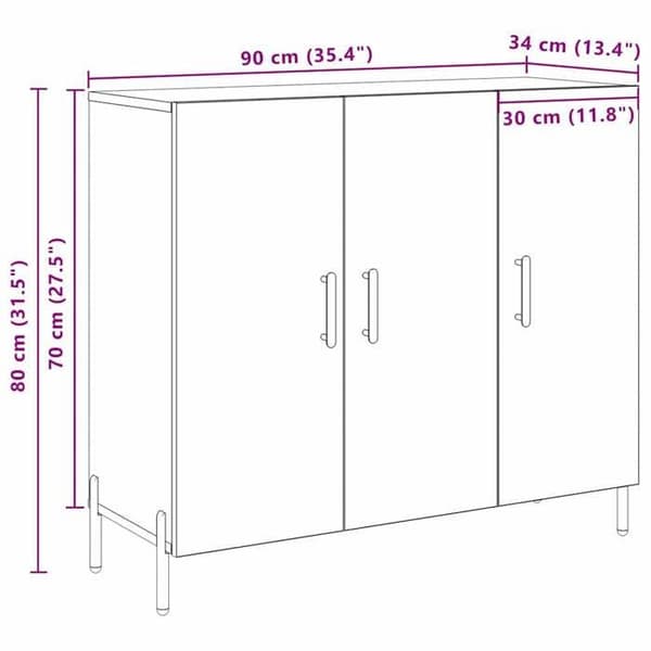 vidaXL Buffé Antik Trä 90 x 34 x 80 cm Ingenjörsträ 869079