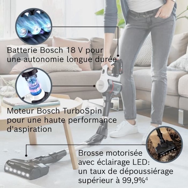 BOSCH BBS711W - Obegränsad sladdlös multifunktions kvastdammsugare vit - Ström för alla 18 V litiumjon 3Ah batteri