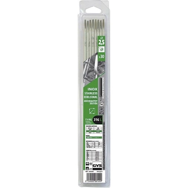 Blister med 30 elektroder GYS Inox 316L Ø2,5 mm - 081499