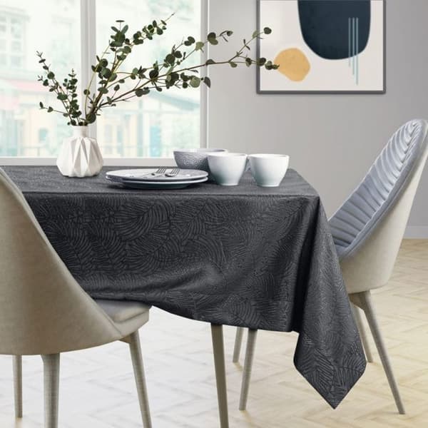 Bordduk - Gaia - grafit - pressad växtmotiv - rektangulär 140x180 cm grafit