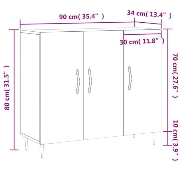 vidaXL Buffé vit 90x34x80 cm ingenjörsträ 828084