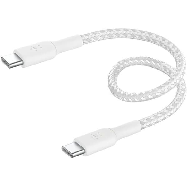 Flätad kabel - BELKIN - USB-C till USB-C - 0,15 m Vit