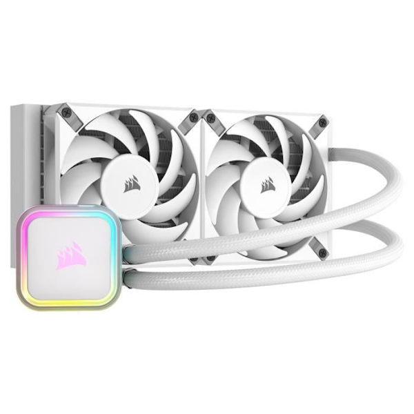 CORSAIR - iCUE H100i RGB ELITE - Flytande processorkylare - 2 120mm AF ELITE PWM-fläktar - Vit -