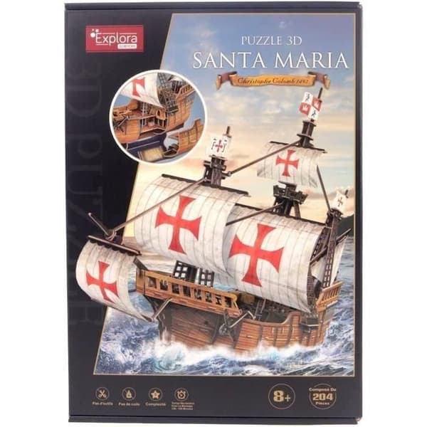Puzzle 3D - Båt Santa Maria - Byggspel - EXPLORA - 204 bitar - Från 8 år