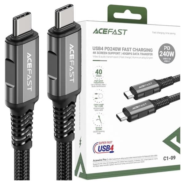 USB-C-kabel - ACEFAST - C1-09 - 5A - 1 m - Snabbladdning, USB4, PD3.1