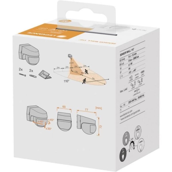 Rörelsesensor - LEDVANCE - SENSOR WALL - 110° - Vit - IP44 Vit
