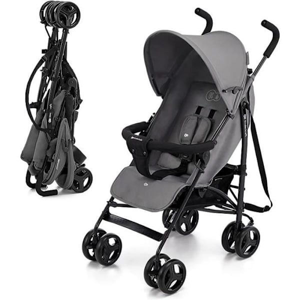 Kinderkraft TIK Lättviktsvagn, väger endast 6,5 kg, resevagn, lätt att klämma fast, justerbart ryggstöd, grå GRÅ