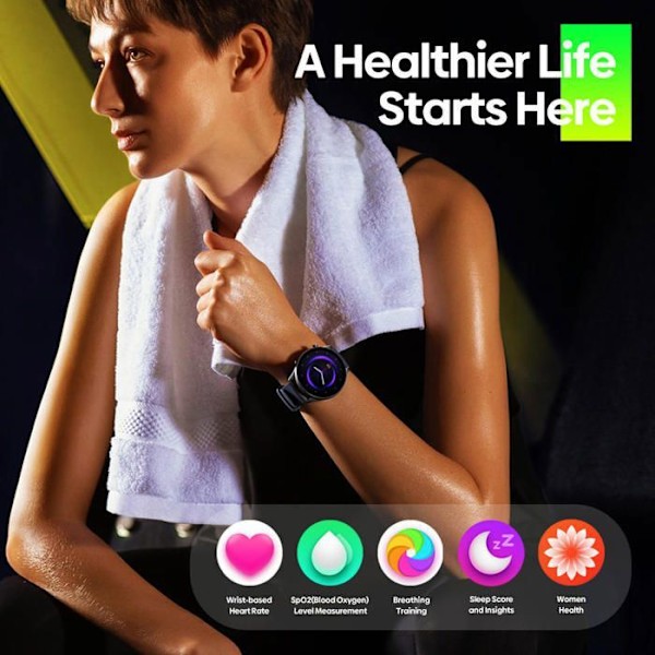 Zeblaze Btalk 2 Lite smartklocka stor HD-skärm 1.39 tum Bluetooth telefonsamtal 24H - Svart