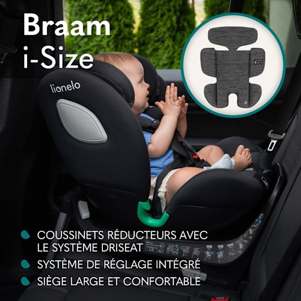 Bilbarnstol 360° LIONELO Braam iSize - ISOFIX - Svängbar bas 360° - 40-150 cm - Grupp 0/1/2/3 - Svart svart och grått