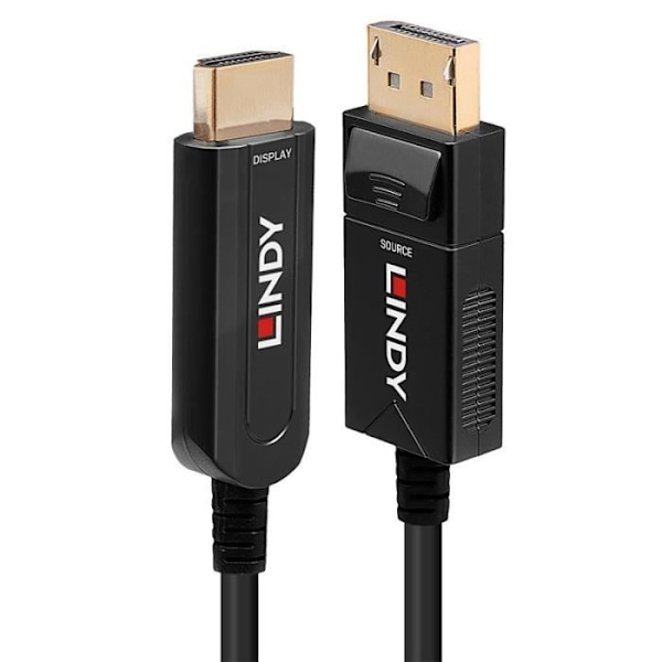 Hybridfiberoptisk kabel - LINDY - 50m - 4K UHD - RF & EM-immunitet - DisplayPort till HDMI Svart