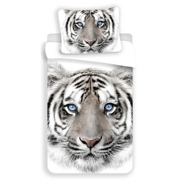 Sängkläder - HOME - Vit Tiger - Påslakan i Bomull - 140 x 200 cm - Grå Vit