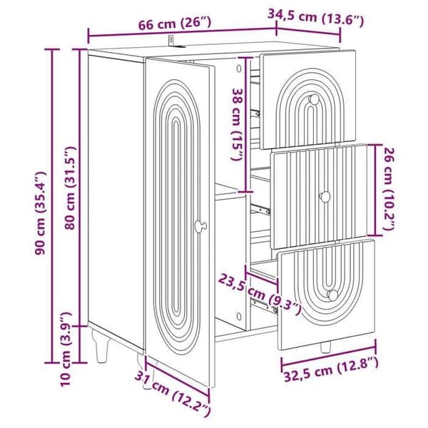vidaXL Buffé Vit glänsande 66 x 34,5 x 90 cm Ingenjörsträ 894169