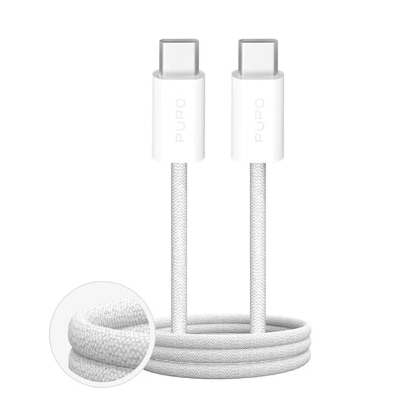 Flettad USB-C-kabel Fabrik 60 W, 3 m - Vit
