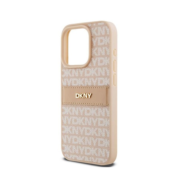 DKNY Leather Mono Stripe & Metal Logo - iPhone 15 Pro Fodral (Rosa)