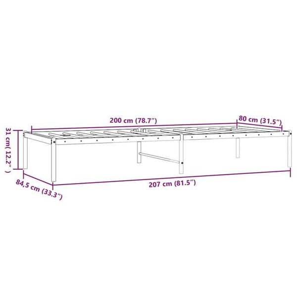 vidaXL Sängstomme Metall Vit 80x200 cm 350904