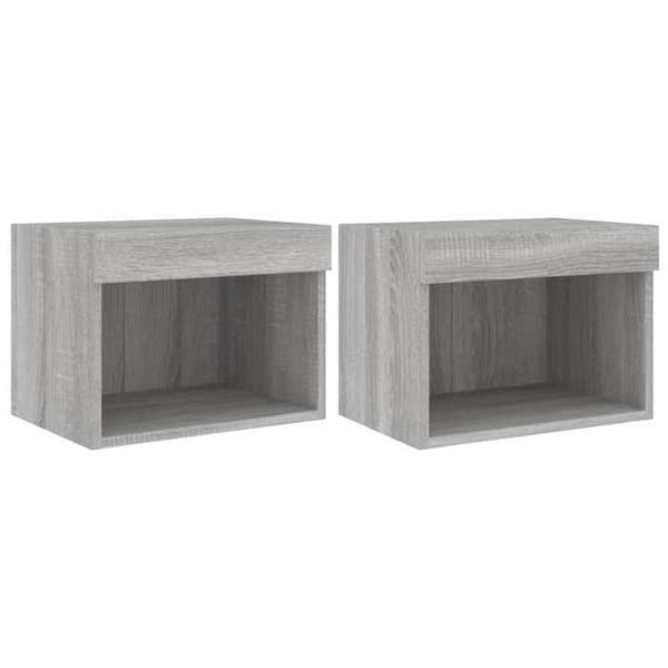 vidaXL Väggmonterade sängbord med LED-lampor 2 st sonoma grå 837124