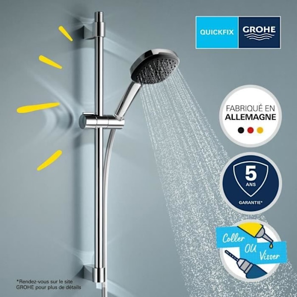 Duschset med 3-jets duschhuvud, bar och flexibel slang - GROHE Vitalio Comfort 110 26096001 - Enkelt val - Vattenbesparande