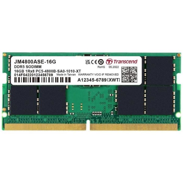 Transcend JM4800ASE-16G Laptop Minnesmodul DDR5 16GB 1x16GB ECC 4800MHz SO-DIMM 262 Pin CL40 JM48