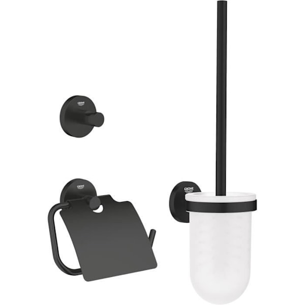 GROHE Start Set av Tillbehör 3-i-1 Väggkrok, Toalettpapperhållare och Toalettborste, Matt Svart, 412042430