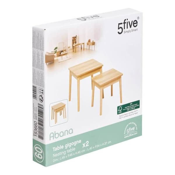 Set med 2 Abana sidobord i ljust trä - 5five beige